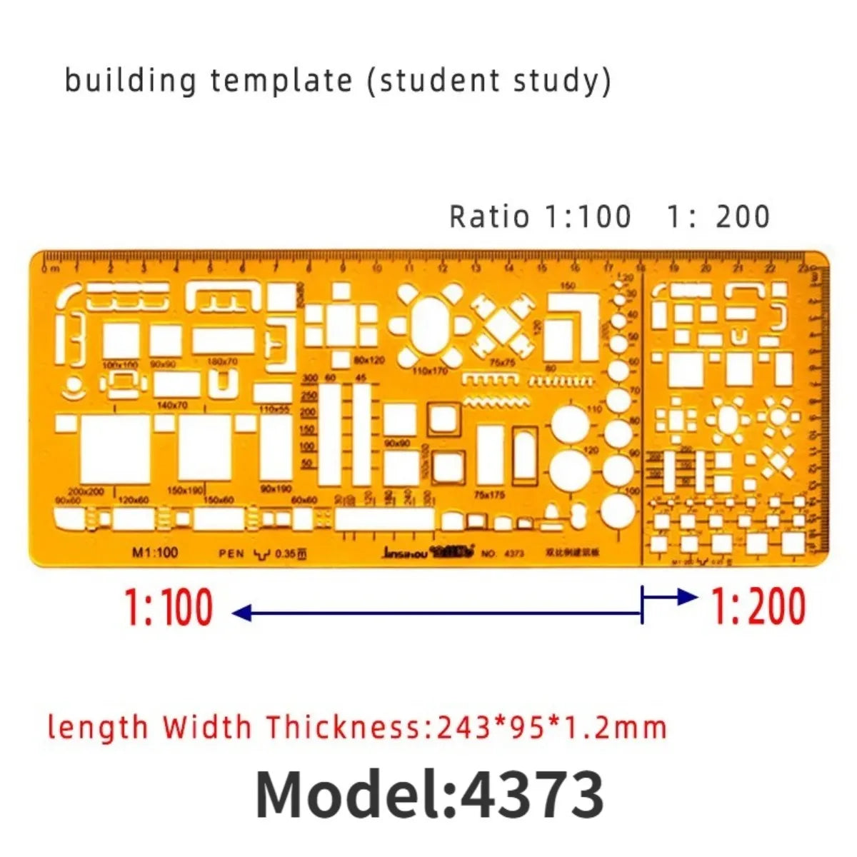 Architectural Drafting Template Set - Round & Oval Shapes, Resin Design Rulers for Furniture and Building Plans, Office Suppl