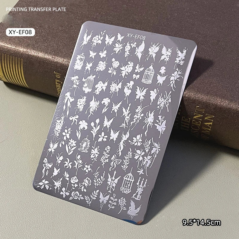Elegant Grid Nail Stamping Plates 10*15cm Plus Size Plaid Line Stripe Butterfly Flower Design Nail Art Plates DIY Printing To