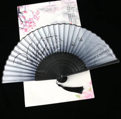 Retro Style Folding Fan Female Japanese Pattern Retro Cloth Art Craft Gift Home Decoration Ornament Dancing Hand Fan - orchid