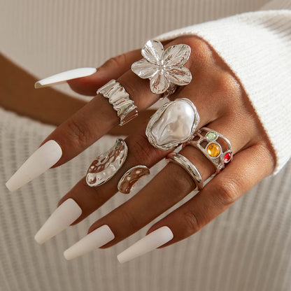 Tocona 2024 New Fashion Luxury Imitation Pearl Open Ring Sets for Women Elegant Gold Color Ring Party Jewelry Accessories - 2