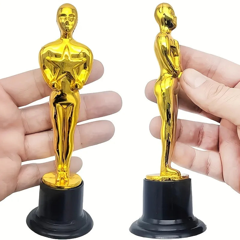 1/3/6/12pcs Golden Trophy Statuettes, Plastic Oscar Style Award Trophies for Party Decorations, Appreciation Gifts