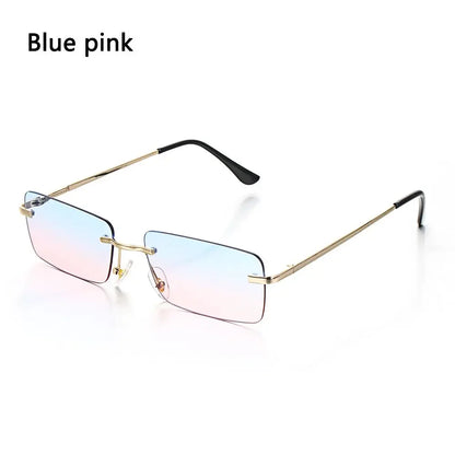 Trendy Punk Sunglasses Rimless Rectangle Sun Glasses for Men Women Fashion UV400 Driving Shades Frameless Gradient Eyewear - 