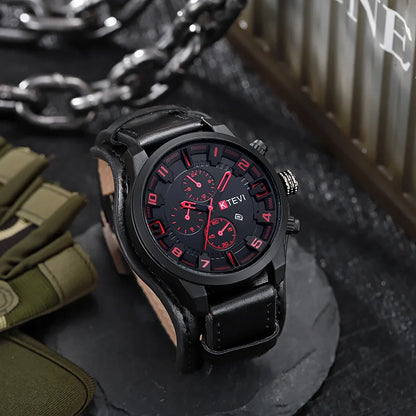 Retro Men's Watches High-end Luxury Man Watch PU Leather Strap Date Business Quartz Watch Big Dial Military tactical Wristwat