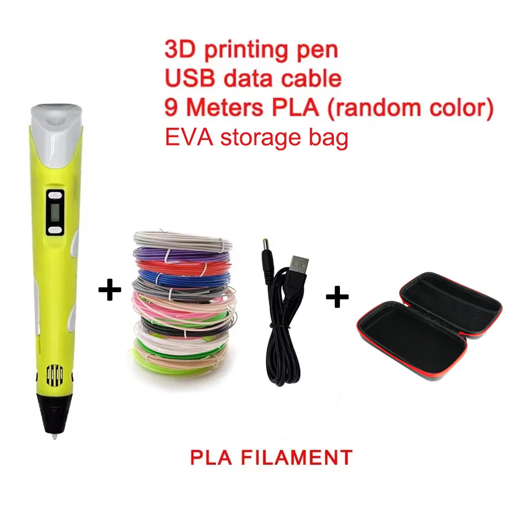 Electronic 3D Printing Pen with 9M PLA Consumables High-Temperature 3D Graffiti Tool Intelligent Toy Christmas Birthday Gift 