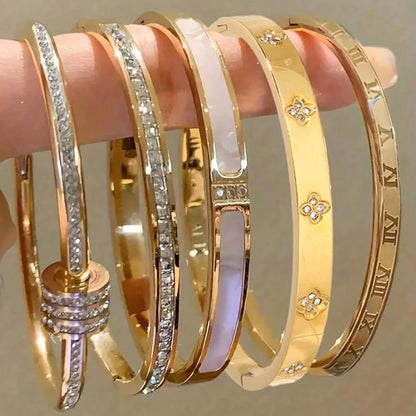 ZAKOL 5/1pcs Sparkling Zirconia Inlaid Stainless Steel Bracelet Set for Women Stackable Bangles Fashion Non Fading Jewelry Gi