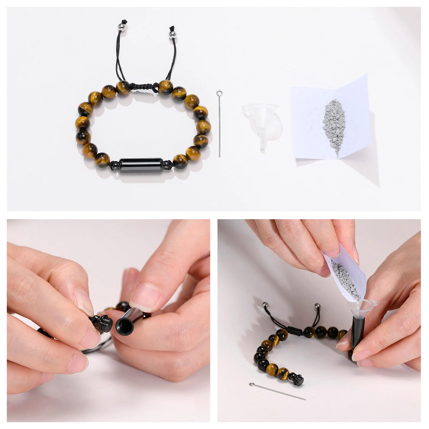 Cremation Urn Man Bracelets Adjustable Tiger Eye Beads Chain Wristband Pet Family Papa Ashes Holder Stainless Steel Jewelry