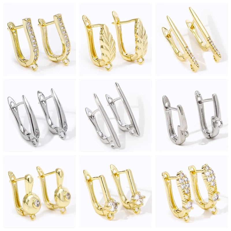 18K Gold Plated Brass Metal Earwires Basic Fasteners,Earring Fixtures,Inlaid Zircon Earring Hooks,Earring Making Supplies