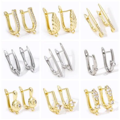 18K Gold Plated Brass Metal Earwires Basic Fasteners,Earring Fixtures,Inlaid Zircon Earring Hooks,Earring Making Supplies