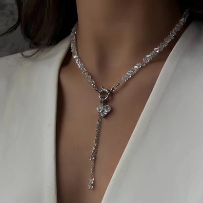 Fashion Vintage Black Geometric Crystal Chain Zircon crystal Heart-shaped Pendant Necklace For Women Female Boho Jewelry Neel