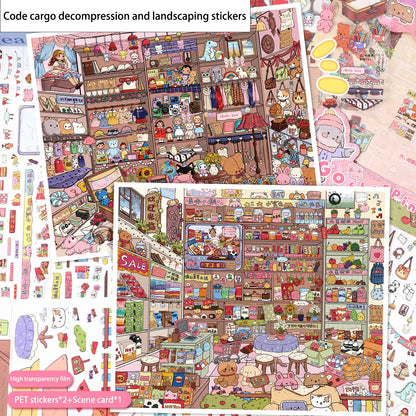 Extra-Large Vintage Grocery Store Scene Stickers, Miniature Stickers for Product Storage Series, 3D DIY Decorative Collage St