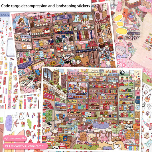 Extra-Large Vintage Grocery Store Scene Stickers, Miniature Stickers for Product Storage Series, 3D DIY Decorative Collage St
