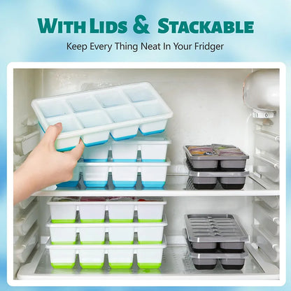 Large Ice Cube Trays Silicone Easy-Release Flexible Ice Cube Molds with Lids Big Square Cubed Ice Trays for Whiskey and Cockt