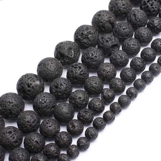 4-14mm Natural Black Volcanic Lava Stone Round Beads 15" Pick Size For Jewelry Making diy Bracelet