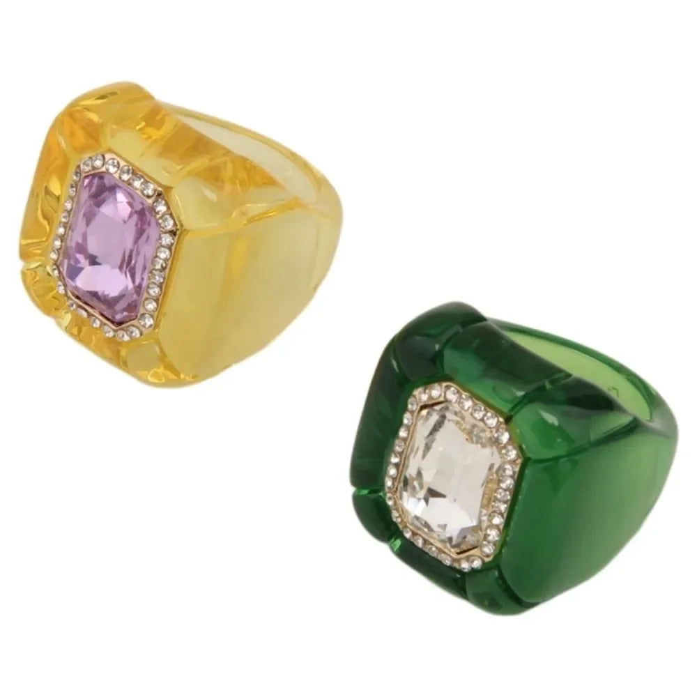 New Colorful Rhinestones Ring Geometric Three-dimensional Finger Ring Elegant Jewelry Square Ring Women