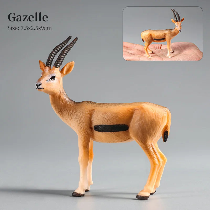 Montessori Wild Animals Model Toy Set - Lion Elephant Antelope Action Figures Miniature Zoo Figurines Educational Kids Gift -