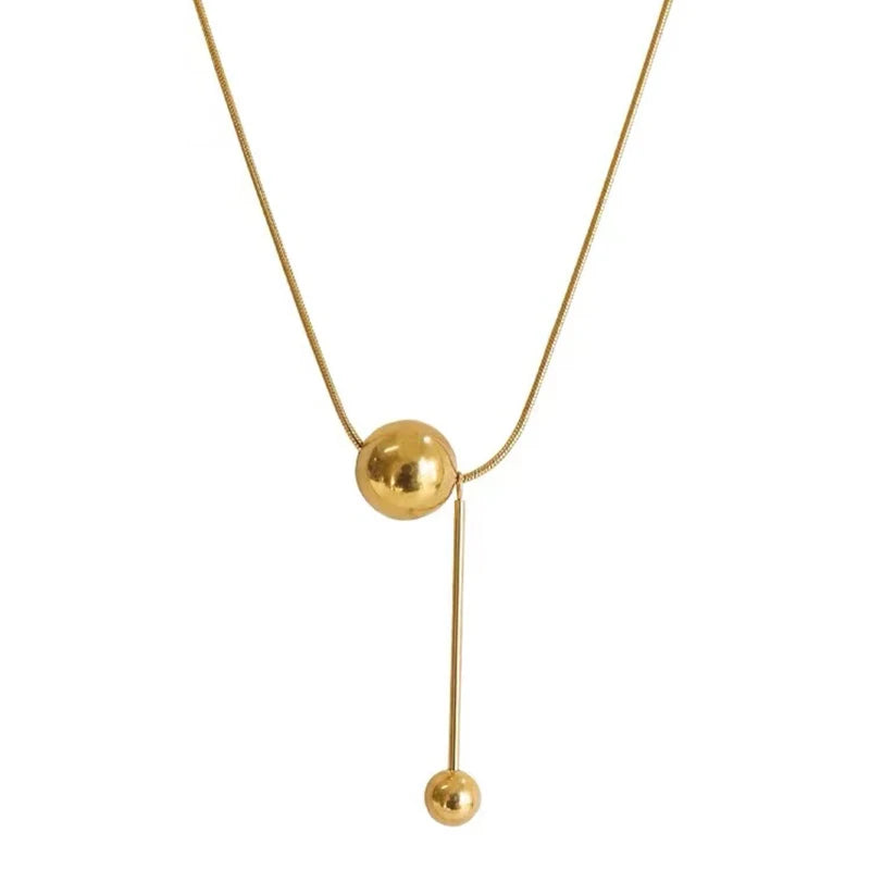 Stainless Steel Y‑Shape Lariat Necklace for Women Adjustable Ball Bead Snake Chain Gold Plated Tassel Neck Jewelry Daily Gift