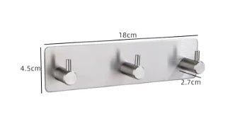 Stainless Steel 3M Self Adhesive Hooks Sticky Wall Door Hook Robe Tea Towel Rustproof Towel Rack, Clothes Coat Hanger - Silve
