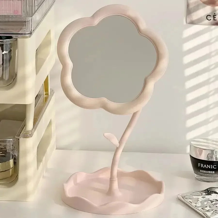 Creative Desktop Flower Mirror for Dorm Room High Aesthetic Value Gao Yan Style Makeup Vanity Bedroom Home Decor - 1pc-pink