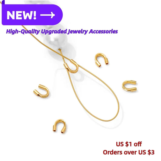 18K Gold Plated Protective End Caps (protectors) For Rope,Wire Protectors U Shape Clasps Connector For Jewelry Making Supplie