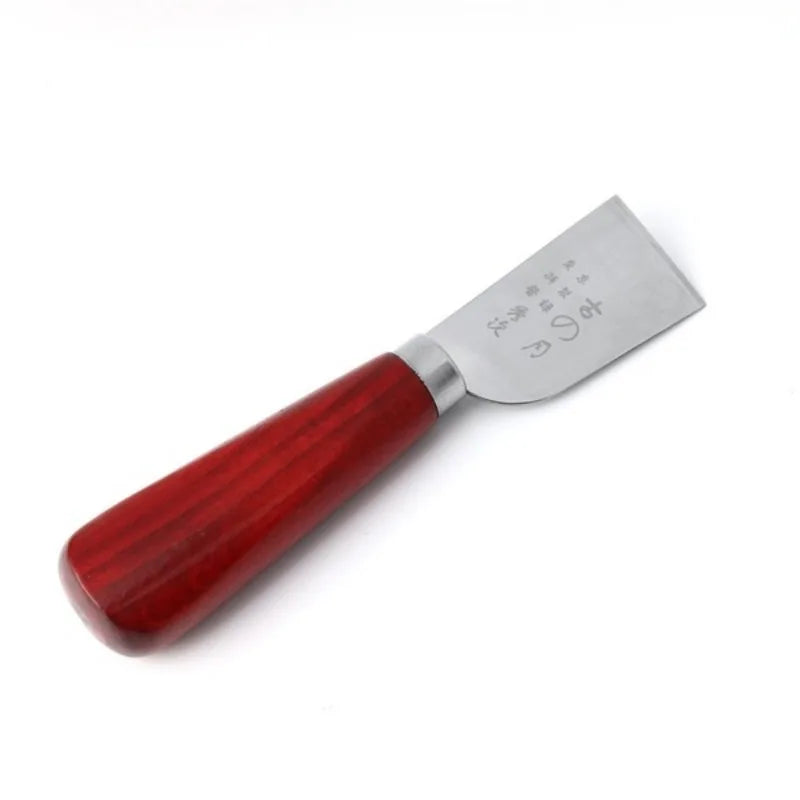 DIY Leathercraft Tool Wooden Handle Stainless Steel Leather Cutting Knife Leather Shovel Knife for Leather Working