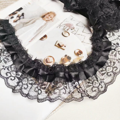 Black double jacquard pleated tulle lace DIY handmade crafts doll dress skirt picture frame flower basket border decoration -