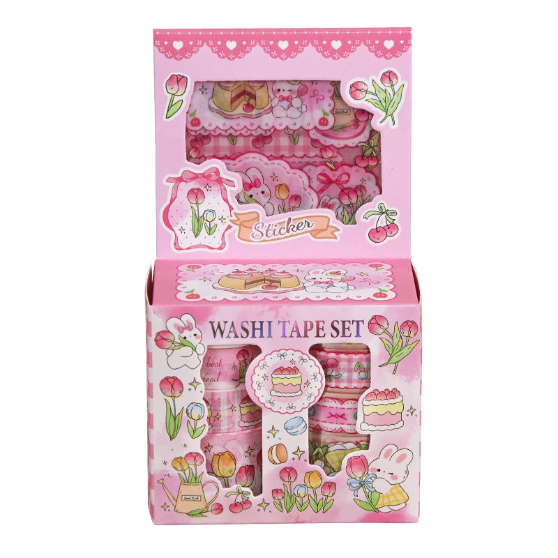 Kawaii Cartoon Washi Tape & Sticker Set, 10/40 Rolls, 10pcs Tape + 4pcs Stickers, Decorative Tape for Scrapbooking