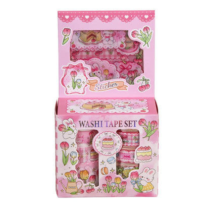 Kawaii Cartoon Washi Tape & Sticker Set, 10/40 Rolls, 10pcs Tape + 4pcs Stickers, Decorative Tape for Scrapbooking