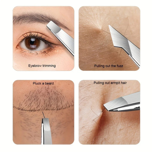 Ouriner Eyebrow Tweezers Set 4 Pcs Stainless Steel Eyebrow Forceps Professional Beauty Tool Set For Facial Hair Inward Growin