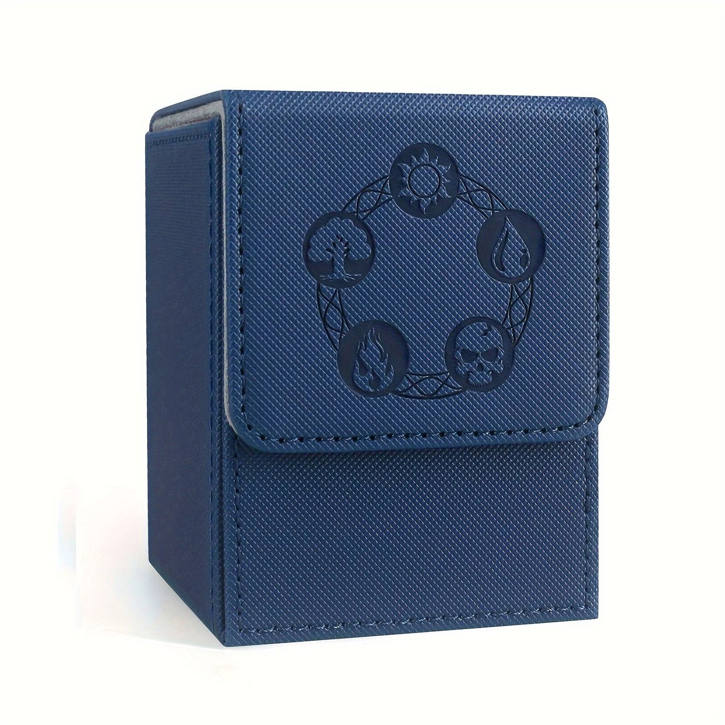 Card Deck Box, Copyrighted Design，Fits 100+ Single Sleeved Cards, Magnetic Closure PU Leather Card Box for TCG Cards - Blue-G