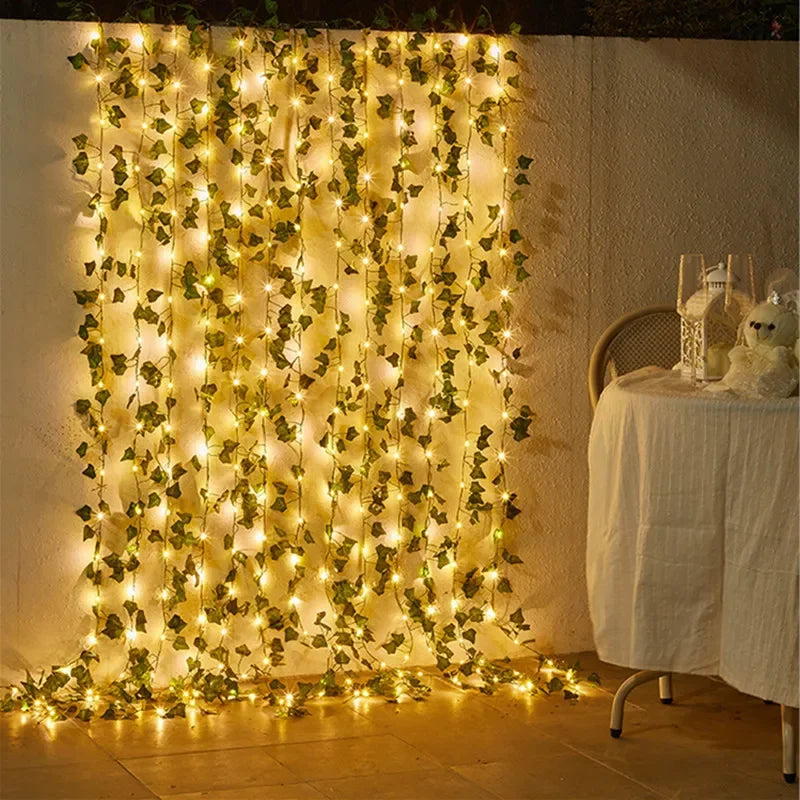 Flower Green Leaf String Lights Artificial Vine Fairy Lights Battery Powered Christmas Tree Garland Light for Weeding Home De