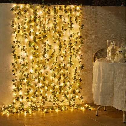 Flower Green Leaf String Lights Artificial Vine Fairy Lights Battery Powered Christmas Tree Garland Light for Weeding Home De
