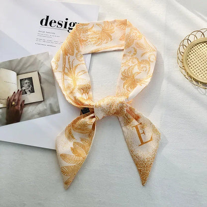 Super Beautiful Scarf 26 Letters Silk Scarf Headband Jungle Alphabet Print Bag Streamer Women Fashion Brand Design Silk Scarf