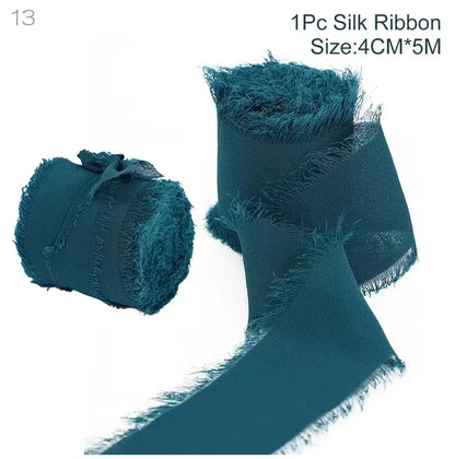 5m/Roll Frayed Silk Ribbon Edged Wrinkle Chiffon Handmade Ripped Wedding Party Flower Bouquet Gift Packing Decorations DIY Cr