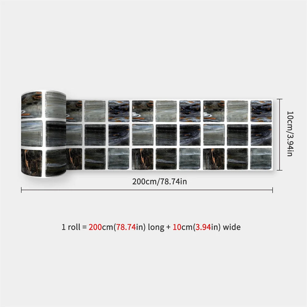 Mosaic Bathroom Waist Line Wall Stickers Waterproof Peel & Stick Art Backsplash Kitchen Office Skirting Line Decor Wallpaper 