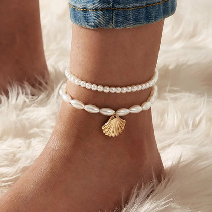 5 Pcs Exquisite Metal Butterfly Star Heart Pendant Anklets Set Bohemia Vintage Pearl Pendant Foot Bracelet Beach Woman Jewelr