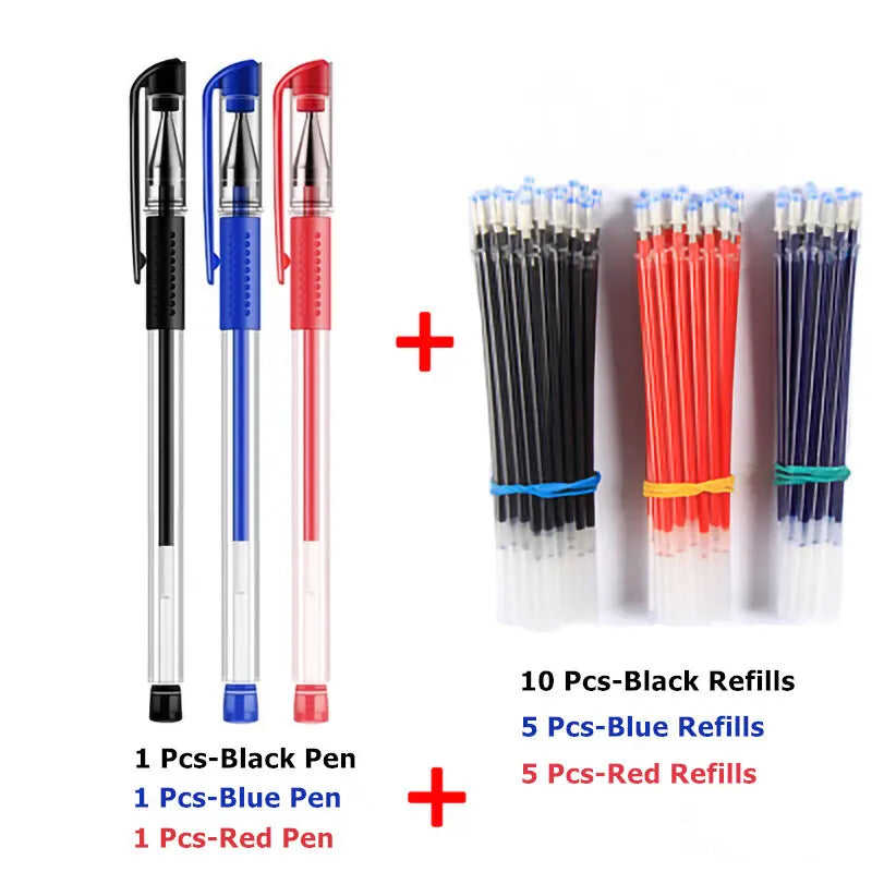 3 Gel Pens + 20 Refills Set 0.5mm Black Blue Red Ink Journal Writing School Supplies Stationery - Mixed-3Pens 20Refill