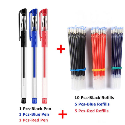 3 Gel Pens + 20 Refills Set 0.5mm Black Blue Red Ink Journal Writing School Supplies Stationery - Mixed-3Pens 20Refill
