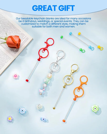 6/12/20/30Pcs Metal Beadable Keychain Bars Beading Key Chain Bar Blanks for Beads Pendant Jewelry Charms Lanyard DIY Crafts G