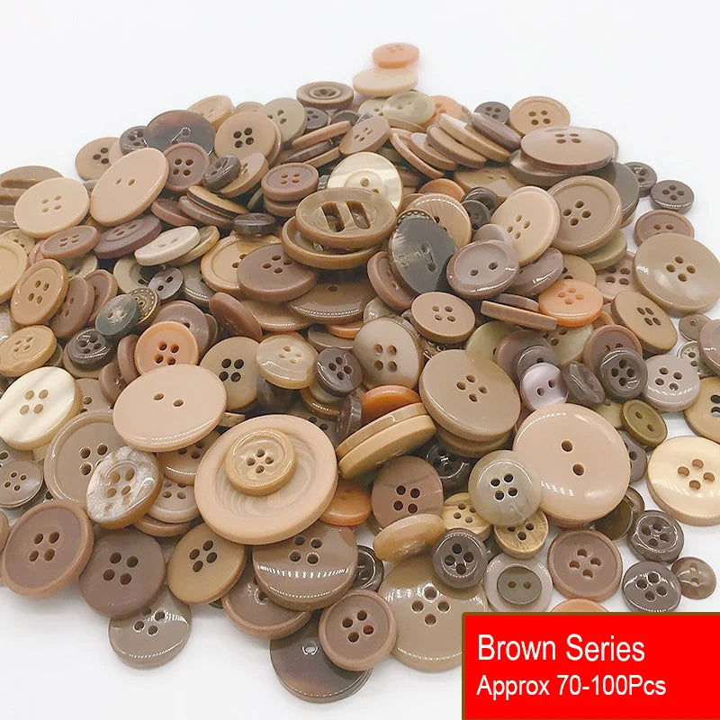 50g/Pack Mix Size Mix color Resin Button 1-3cm Sewing Buttons For Scrapbook Crafts DIY Handmade Sewing Accessories - Brown Se