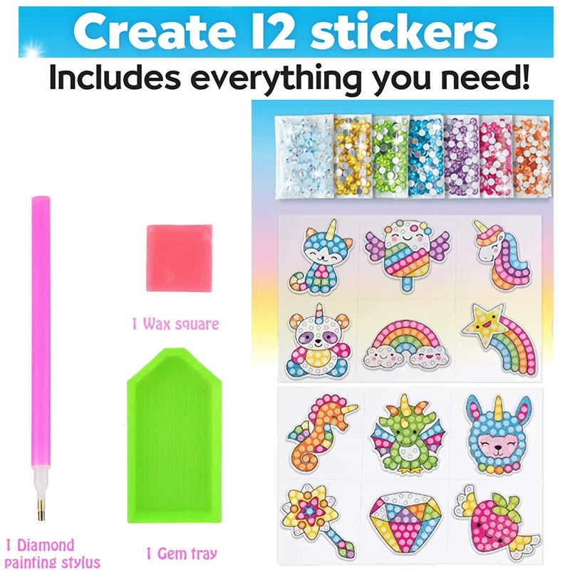 12 Create Big Gem Diamond Painting Sticker Kit Art Craft Girls Boys Unicorn Animal Sealife Magical Mosaic Dot Sticky Toys Gif