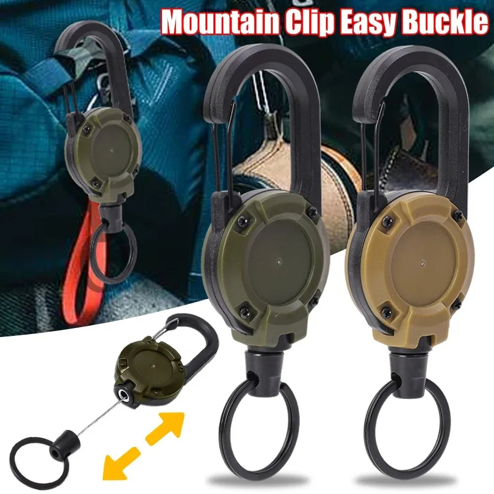Retractable Heavy Duty Pull Reel Carabiner Key Chains Strong Steel Wire Rope Buckle Spring Key Ring Outdoor Sporty Keychain T