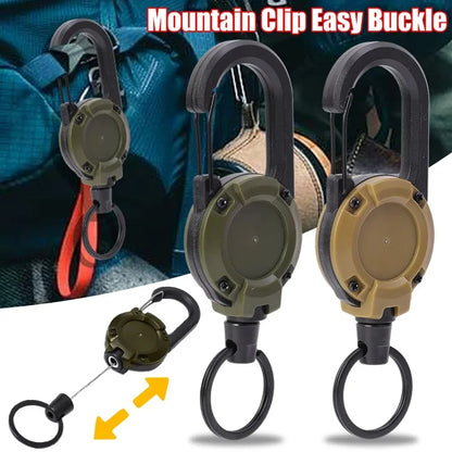 Retractable Heavy Duty Pull Reel Carabiner Key Chains Strong Steel Wire Rope Buckle Spring Key Ring Outdoor Sporty Keychain T