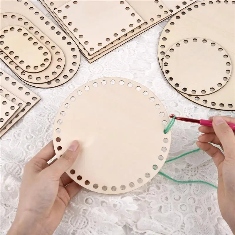 3 Pcs/Set Crochet Basket Base Poplar Plywood Unfinished Blank Cross Stitch Carved Hand-Woven DIY Crafts Basket Wooden Bottom