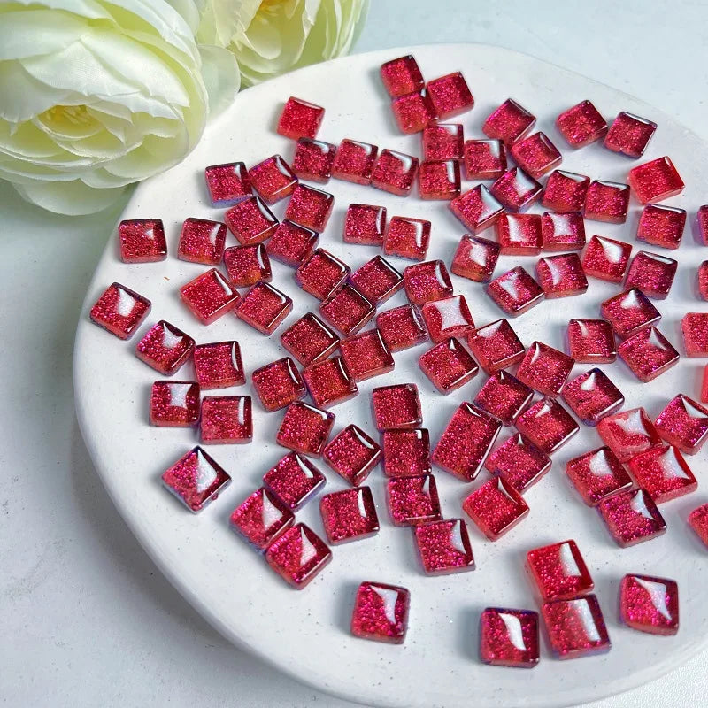 Mosaic Tiles for Crafts Blue Shine Assorted Color 50pcs Glass Glitter Mosaic Supplies Pieces Bulk Square Shape Home Decoratio