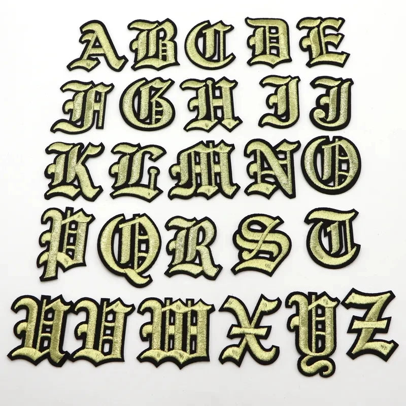 New 1PC Gothic Alphabet Embroidery Patches Iron On Letter Patch A-Z Patch Embroidered Patch Sew On Patches For Clothing Name 