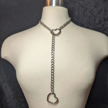 Fashion Lariat Heart Necklace For Women Men Slip Chain Choker Collar Punk Rock Cuban Long Chain Heavy Stainless Steel Necklac