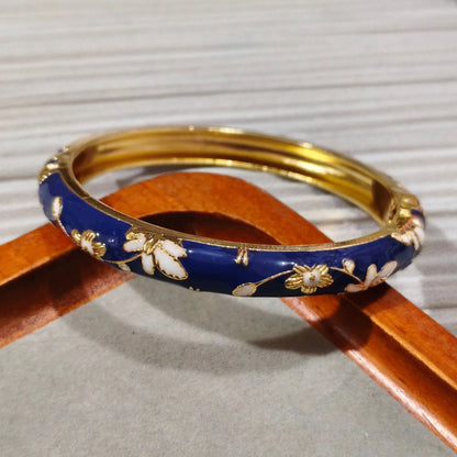 Enamel Chinese Cloisonne Bracelet Double Bangle Traditional Peony Filigree Flower Bangle Ethnic Vintage Women's Hand Bracelet