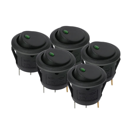5 Pieces Car Pushbutton Switch 12V ON/OFF Luminescence Toggle Switches Round Rocker Dot Switch LED Light Waterproof - 20MM Gr