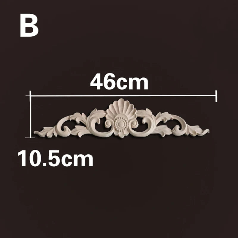 Wood Appliques and Onlays Natural Furniture Wall Door Woodcarving Decorative Long Flower Wooden Figurines Crafts Corner Frame