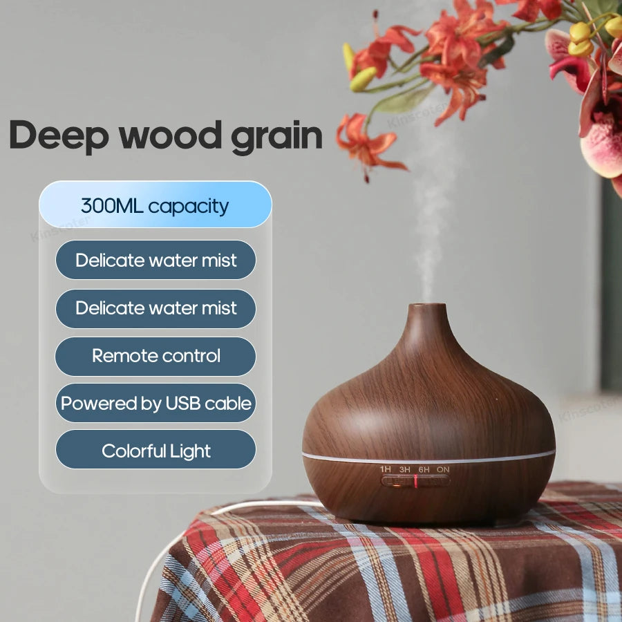 Wood Grain Aromatherapy Diffuser USB Humidifier Desktop Air Purifier Aroma Cool Mist Difusor/Essential Oil Set - Deep Wood Gr